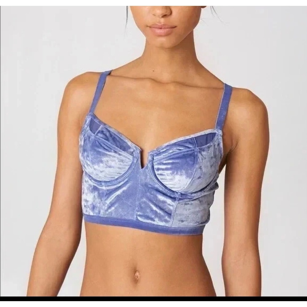 Intimately Free People Periwinkle Blue Crushed Velvet Longline Bustier Bra 32B